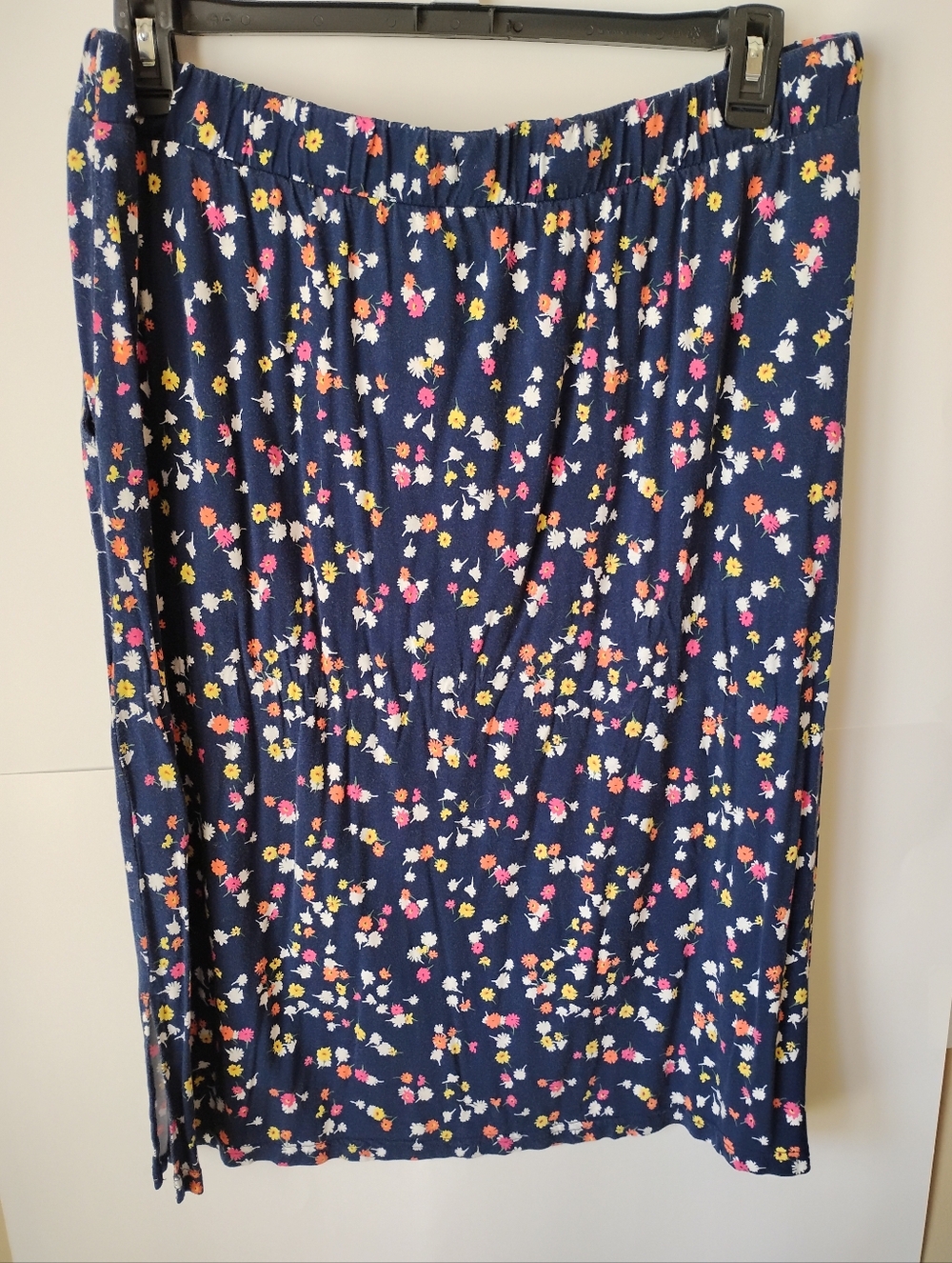 St. John's Bay Navy Maxi Skirt with Pink Yellow White Floral Print - Picture 3 of 7